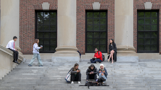 Students gather on the campus of Harvard