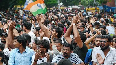 Students participating in the CJP protest in New Delhi, calling for education reforms and transparent examination systems.